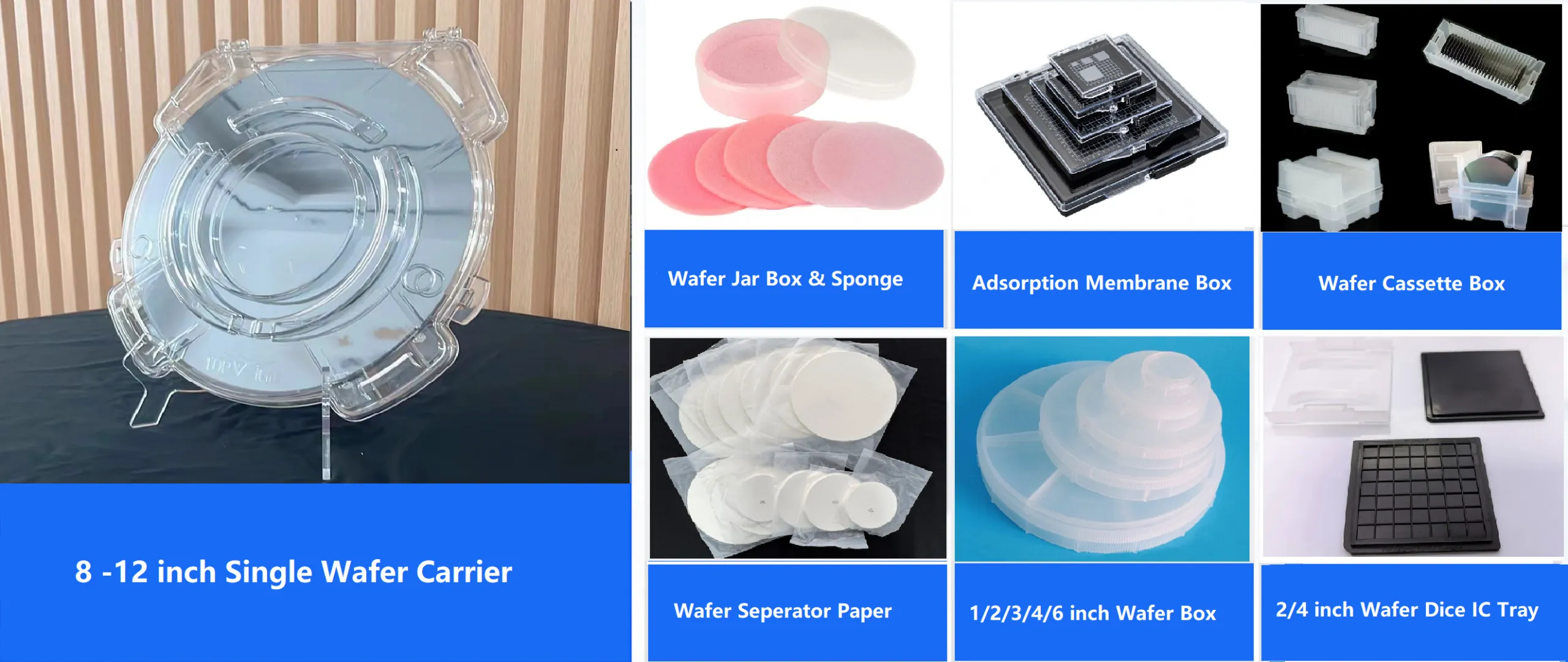 Ruiysion wafer packaging products overview - single wafer boxes, cassettes, trays and handling tools